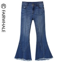 马克华菲女装2020夏装新款磨白毛边喇叭裤直筒牛仔裤