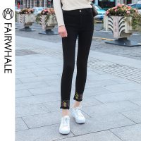 马克华菲女装2020年新款春修身黑色裤子女百搭显瘦韩版潮流心机裤