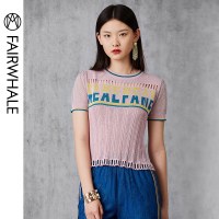 马克华菲女装2020春新款圆领短袖针织T恤薄款透气上衣