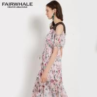 马克华菲女装2019夏新款网纱拼接无袖连衣裙 百褶裙