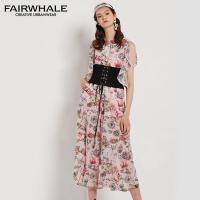 马克华菲女装2020夏新款无袖中长款碎花连裤连衣裙韩版