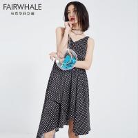 马克华菲女装2019夏新款波点吊带连衣裙韩版修身连衣裙女小清新