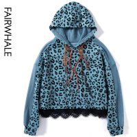 马克华菲女装2020春套头连帽卫衣短款豹纹卫衣女韩版廓形