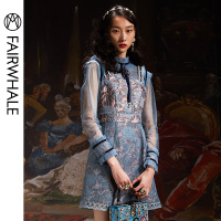 马克华菲女装2020春新款连衣裙复古刺绣吊带连衣裙优雅风