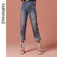 马克华菲女装2020春水洗磨白牛仔裤直筒裤复古商场直发