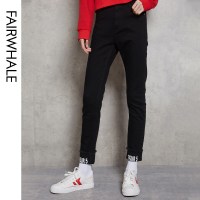 马克华菲女装直筒牛仔裤 2020春冬新款显瘦修身黑色长裤