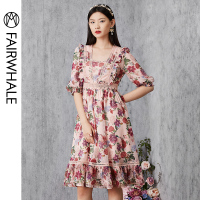 马克华菲女装2020夏法式复古连衣裙印花裙子