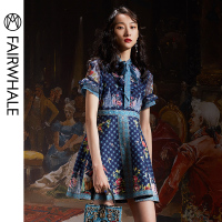 马克华菲女装2020春新款连衣裙法式宫廷风连衣裙复古高领