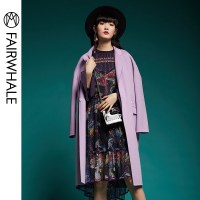 马克华菲女装2019冬新款毛呢大衣女香芋紫双面尼韩版显瘦大衣外套