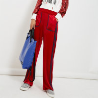 马克华菲女装2020春季光感丝绒撞色运动针织长裤