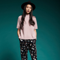 马克华菲女装2020春新款圆领短袖开边羊毛针织衫套头衫