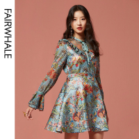 马克华菲女装2020春复古宫廷风连衣裙印花法式裙子商场直发