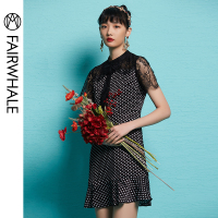 马克华菲女装夏装新款小礼服连衣裙蕾丝俏皮波点网纱拼接连衣裙女