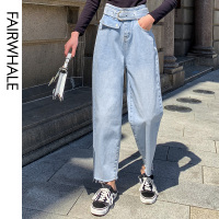 马克华菲女装2020春新款时尚牛仔裤女宽松直筒高腰显瘦九分裤子