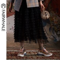 马克华菲女装2020春新款半身裙长裙子黑色网纱蛋糕裙复古优雅