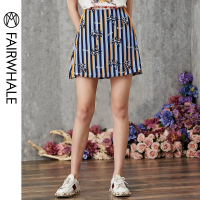 马克华菲女装秋夏新款时尚简约百搭通勤ol条纹拉链短款半身裙潮