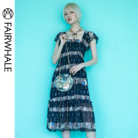 马克华菲女装2019夏新品中长款连衣裙女蛋糕裙宫廷风气质连衣裙