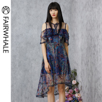马克华菲女装2019新品印花连衣裙海边度假风长款