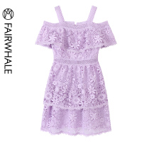 马克华菲女装2019夏新品钩花法式优雅连衣裙显瘦版