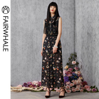 马克华菲女装2019夏装新款拼接无袖连衣裤女高腰显瘦长裤