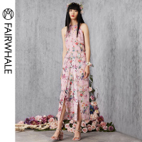 马克华菲女装2020夏装新款海边度假风无袖挂脖连衣裙裤印花连体裤