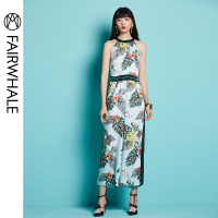 马克华菲女装印花雪纺高腰连体裤夏装2019新款时尚阔腿裤连衣裤子