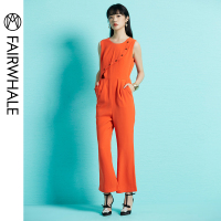 马克华菲女装2019夏装新款圆领无袖直筒裤时尚休闲连衣裤连体裤