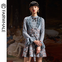 马克华菲女装2020春连衣裙优雅蕾丝裙法式宫廷风连衣裙