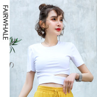 马克华菲女装2020新款夏季短款T恤女高腰紧身露脐上衣运动风衣服