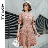 马克华菲女装法式茶歇裙2020新款夏季V领复古碎花连衣裙收腰显瘦