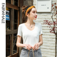 马克华菲女装2020夏圆领短袖T恤弹力修身显瘦纯色打底上衣