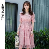 马克华菲女装2020夏中长款连衣裙公主裙荷叶边蛋糕裙法式优雅