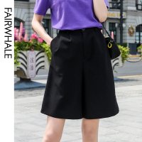 马克华菲女装2020年夏新款黑色直筒裤女五分裤显瘦百搭休闲裤西裤