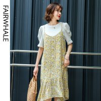 马克华菲女装甜美碎花连衣裙初恋裙2020新款夏不规则中长款吊带裙