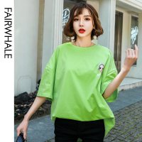 马克华菲女装黑色T恤女2020新款夏季韩版中长款圆领短袖情侣装