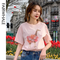 马克华菲女装2020夏新款短袖T恤粉丝卡通印花修身T恤上衣女显瘦