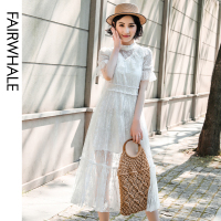 马克华菲女装白色修身连衣裙2020新款夏季维多利亚风蕾丝裙子