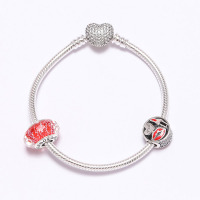 PANDORA潘多拉 红色琉璃魅力之吻925银手链串饰 红色