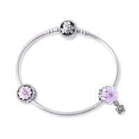 PANDORA潘多拉925银成品手链粉色木兰花系列 时尚串珠串饰