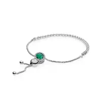 PANDORA潘多拉925银可调节手链 绿色猫眼石串珠成品手链 ZH-026