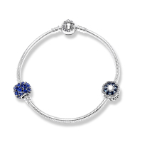 PANDORA潘多拉925银手链 水晶闪耀 蓝色闪亮花朵串饰成品手链套装ZT102708