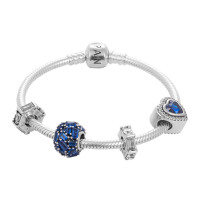 PANDORA潘多拉925银手链 蓝色纯洁之心创意DIY串珠成品手链套装
