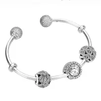 PANDORA潘多拉925银手镯 闪亮魅力串珠成品银色手链套装