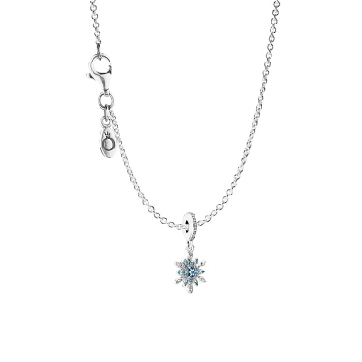 PANDORA潘多拉925银项链蓝色晶莹雪花吊坠项链成品项链套装礼物
