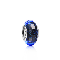 Pandora潘多拉925银切割面串饰-791646深蓝色闪烁琉璃