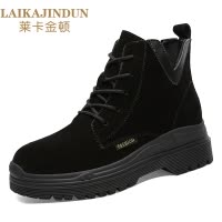 莱卡金顿 秋冬磨砂真皮做旧厚底松糕坡跟系带短靴马丁靴机车靴女鞋 6589