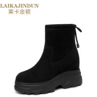 莱卡金顿LAIKAJINDUN内增高短靴瘦瘦靴秋冬百搭防水台女靴黑色厚底网红靴6598