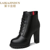 莱卡金顿LAIKAJINDUNins马丁靴女冬季短筒英伦风韩版复古百搭高跟鞋加绒加厚超火短靴6601