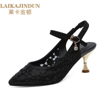 莱卡金顿 浅口尖头单鞋女2019夏季韩版百搭一字扣带凉鞋女时尚休闲女鞋 6643