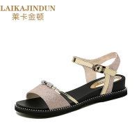 莱卡金顿LAIKAJINDUN浅口坡跟凉鞋女仙女风夏季新款韩版百搭时尚一字扣女鞋休闲鞋6671